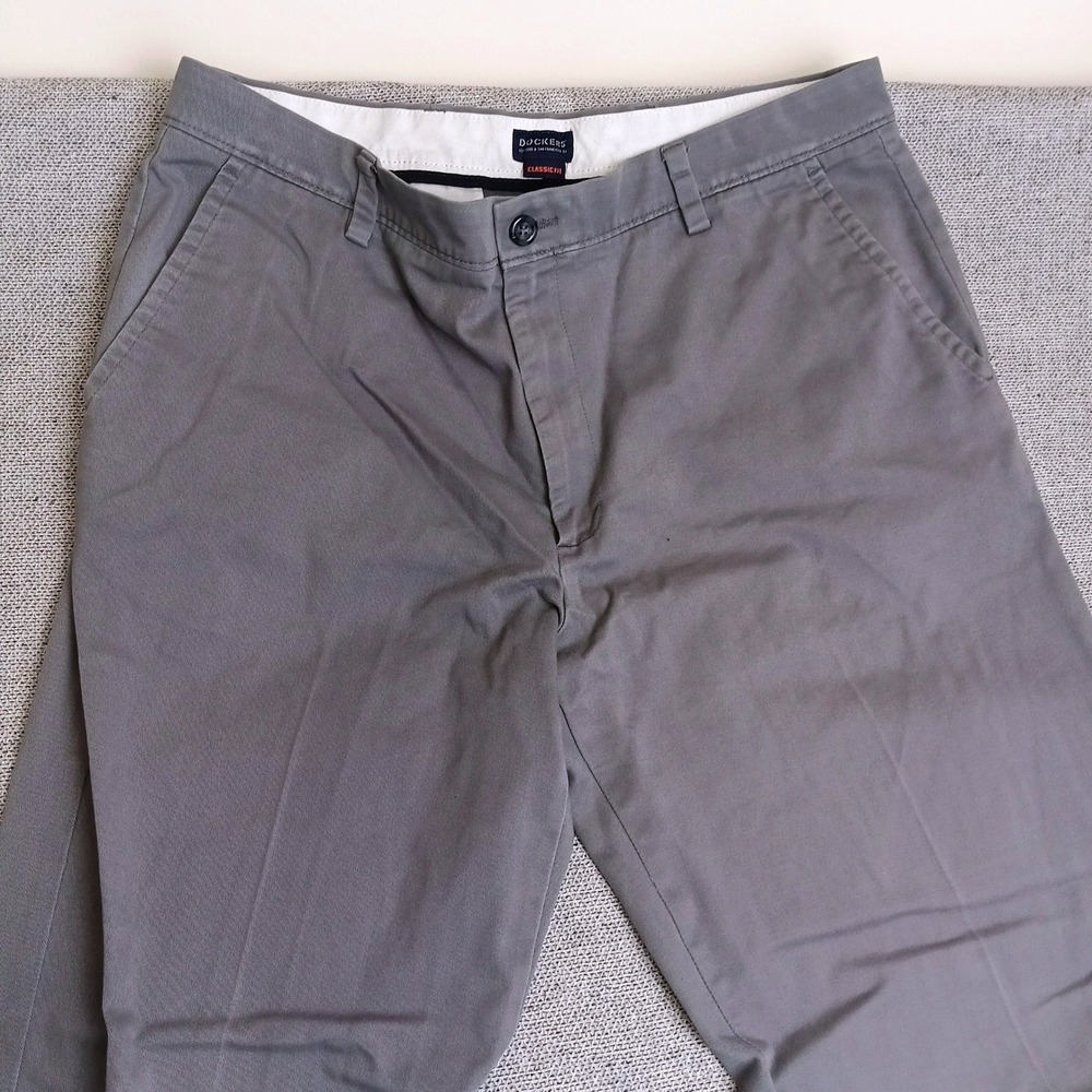 Dockers Chino Pants Mens 37x32 Grey Excellent Classic Fit Stretch Cotton Blend
